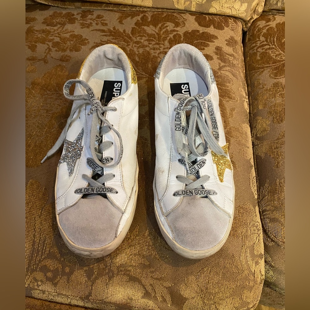 Golden Goose White and Gold Sneakers